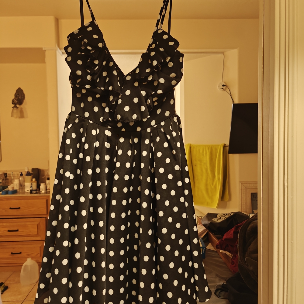 Chelsea & Violet Black Dress with White Polka Dots